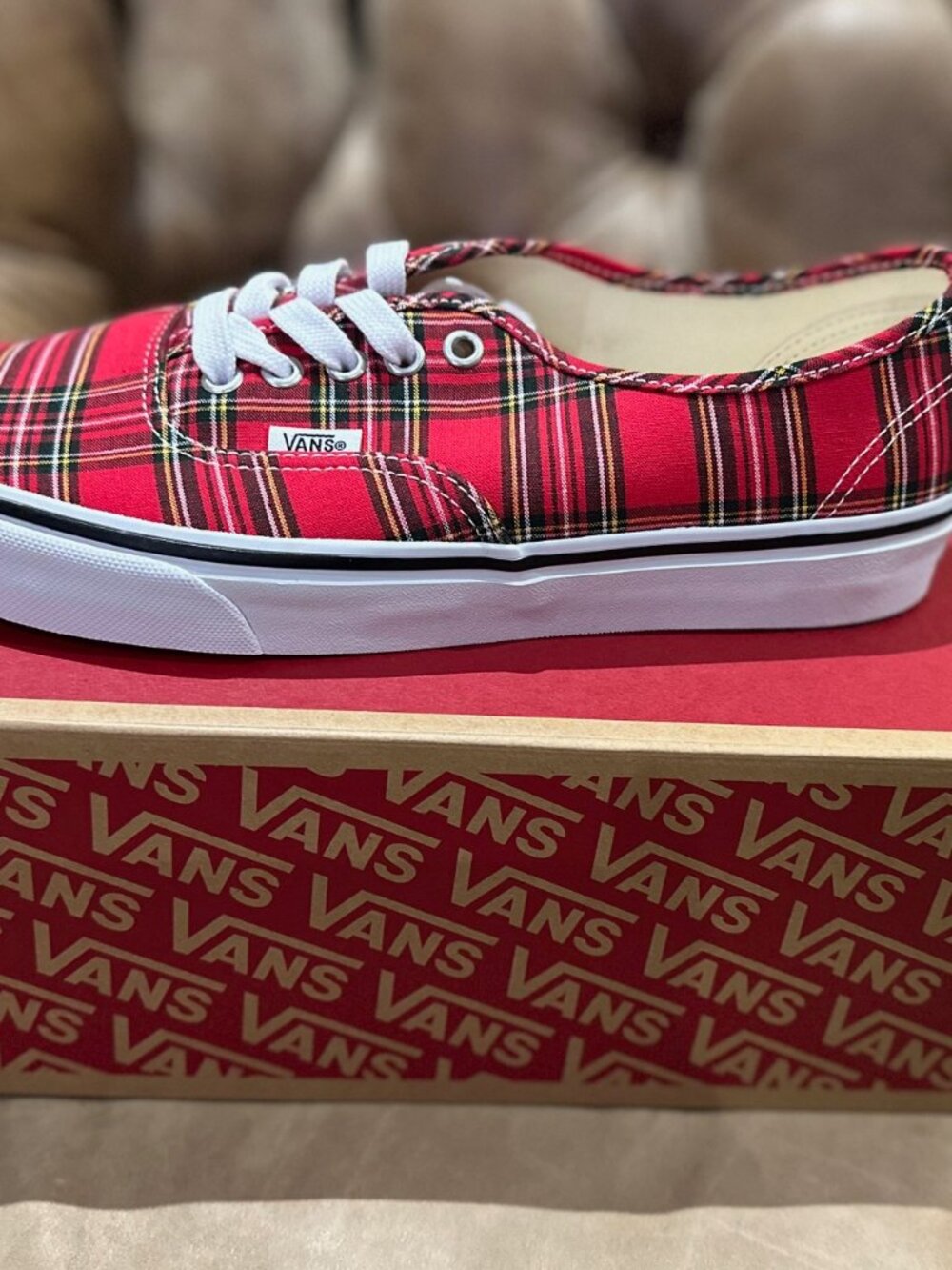 Vans - Authentic Plaid Red Skate Shoes - Picture 6 of 10